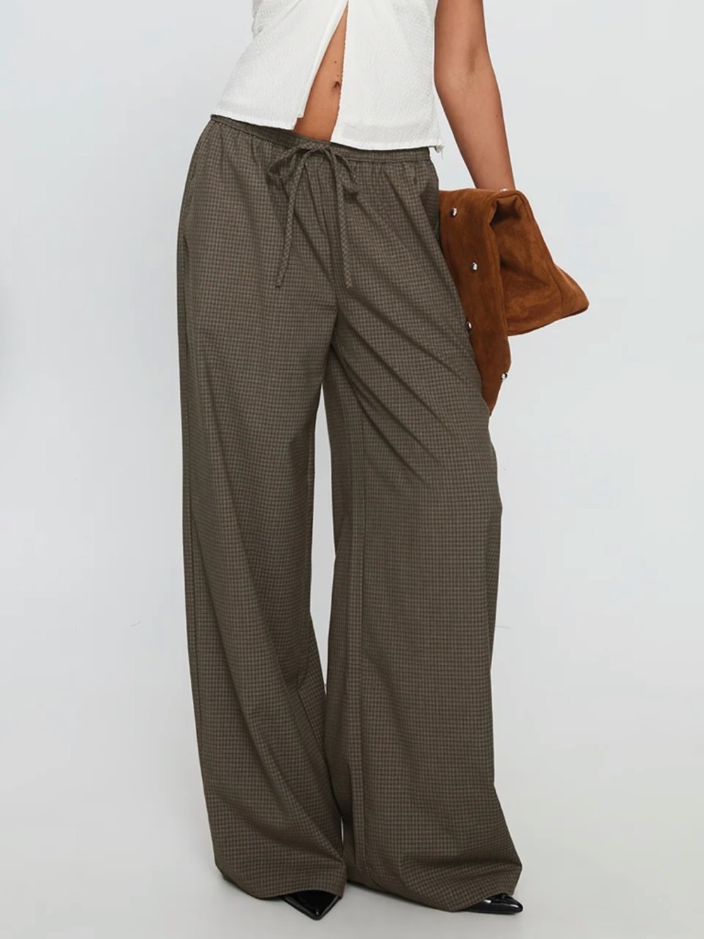 Princess Polly Ketrina Tie Waist Pants Brown Plaid